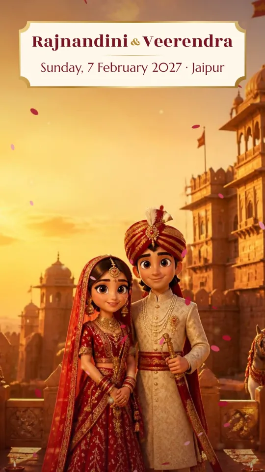 Premium cartoon-style video wedding invitation