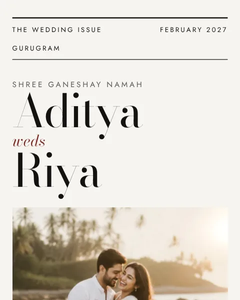 Minimal Editorial wedding invitation design in Ink & Oxblood