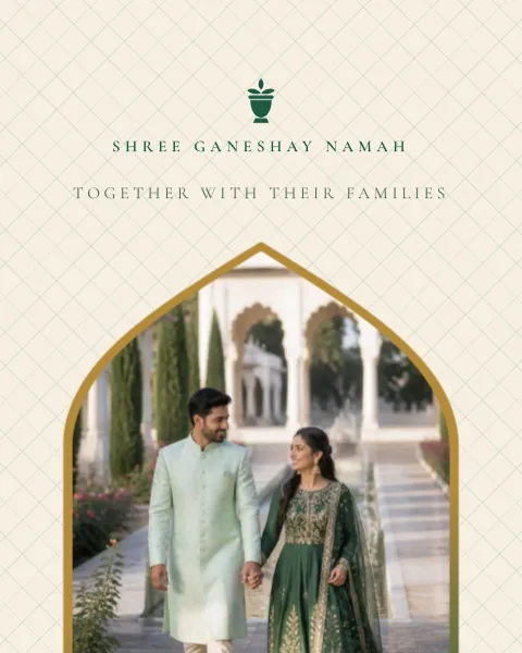 Mughal Garden wedding invitation design in Ivory & Emerald
