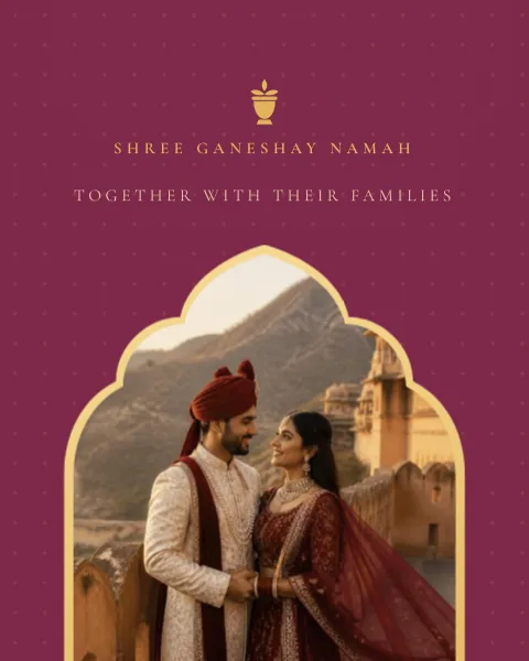 Royal Rajputana wedding invitation website in Rani Pink & Gold
