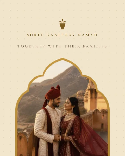 Royal Rajputana wedding invitation website in Ivory & Antique Gold