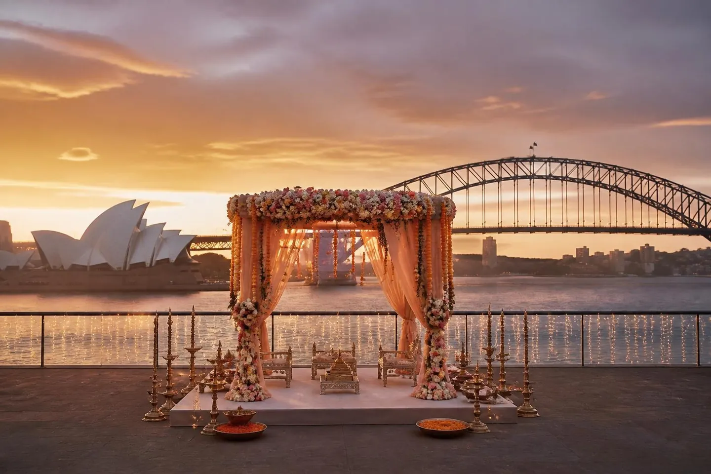 Indian wedding mandap with the Sydney Opera House