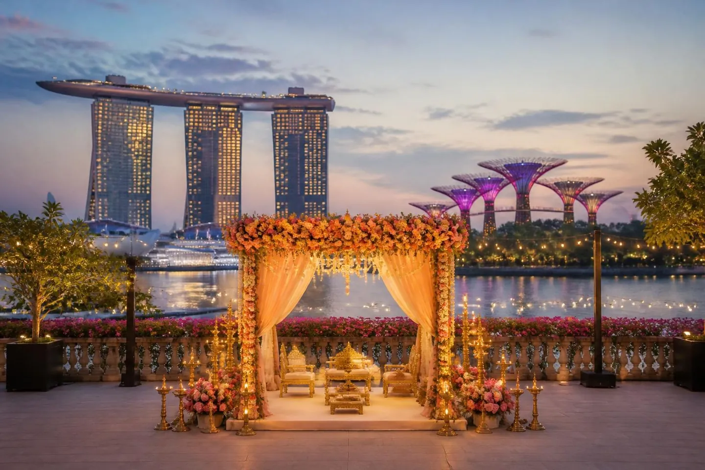 Indian wedding mandap with Marina Bay Sands